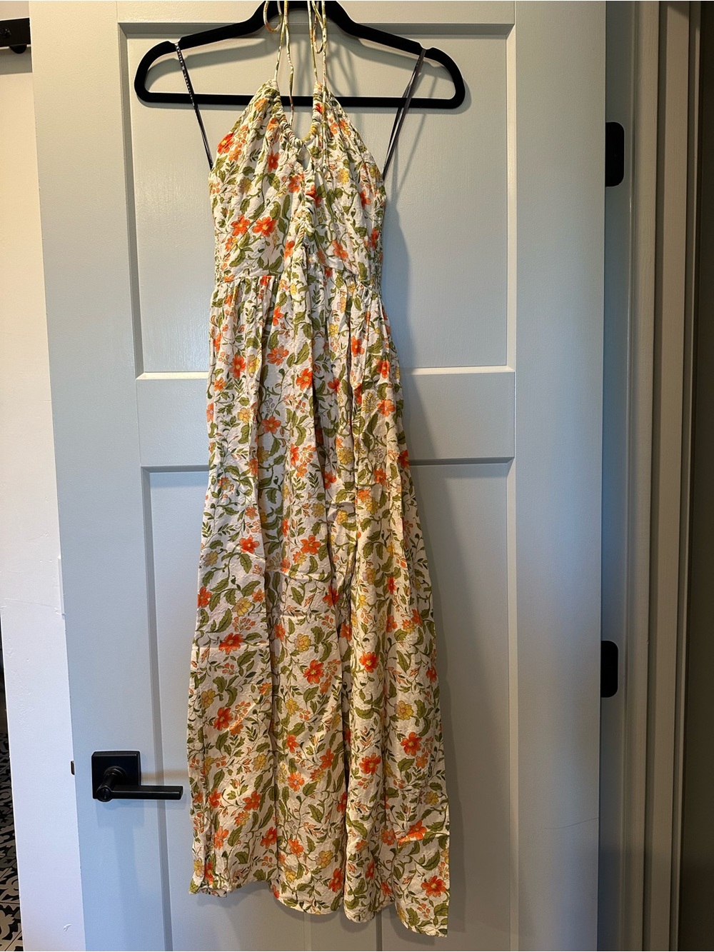 Billabong Cream Floral Halter Midi Dress with Orange & Green Print